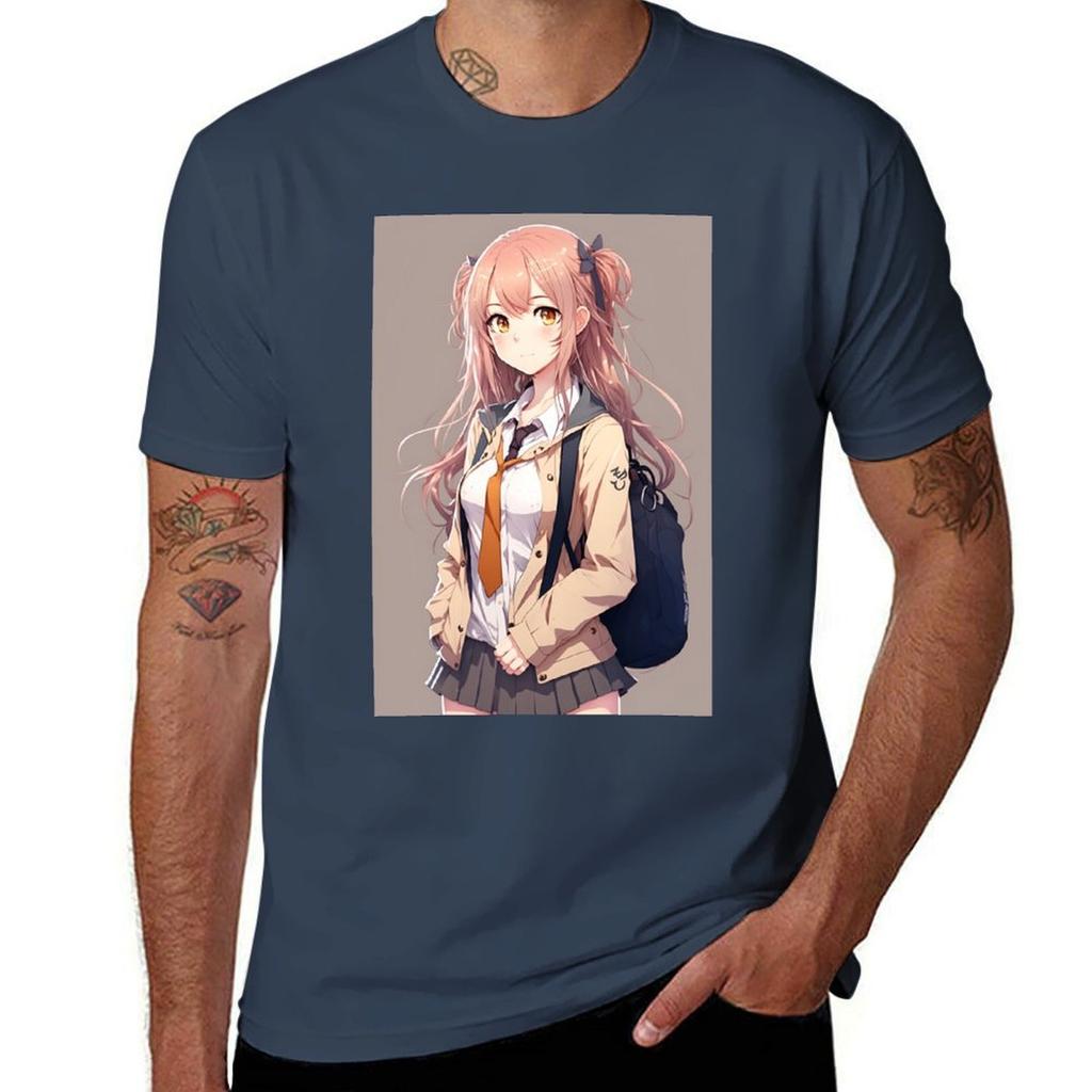 Anime Girl Cute Student Sexy With Backpack Tshirt Printed T Shirts For Unisex Unisex T Shirt Luxury Unisex T Shirts For Unisex Tshirt