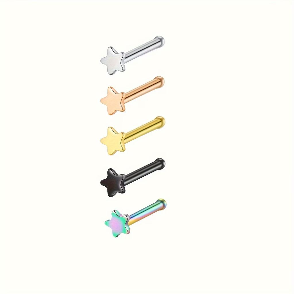 Summer Fashion Nose Stud Piercing Jewelry for Women and Men, Surgical Steel Star & Heart Nose Stud Set