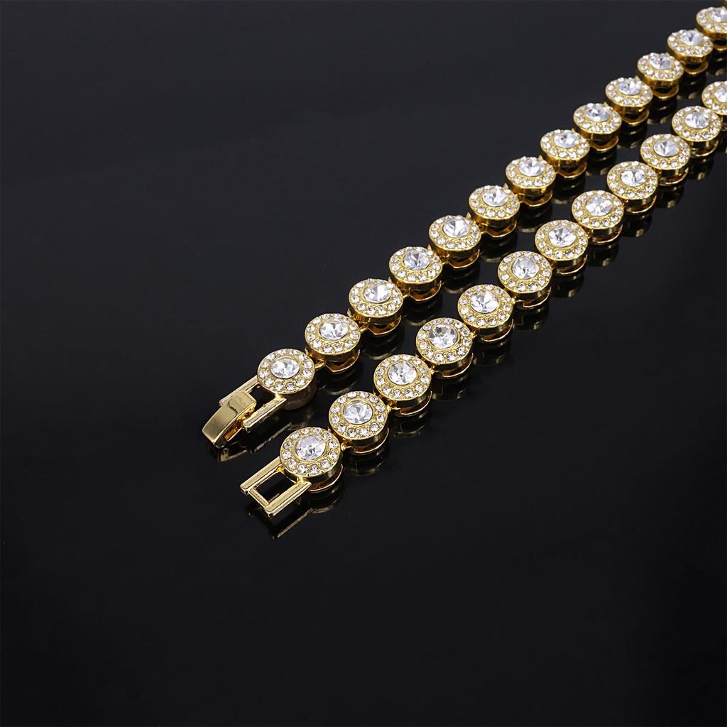 Conjunto de Colar e Pulseira de Corrente de Tênis Hip Hop com Strass Redondo Brilhante para Mulheres Homens Joias Presente