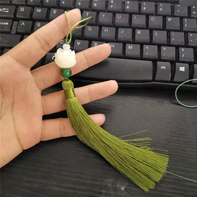 Imitation White Jade Lotus Tassel Pendant Chinese Knot Tassel Tassels Chinese Style Bookmark Fan Pendant Clothing Accessories