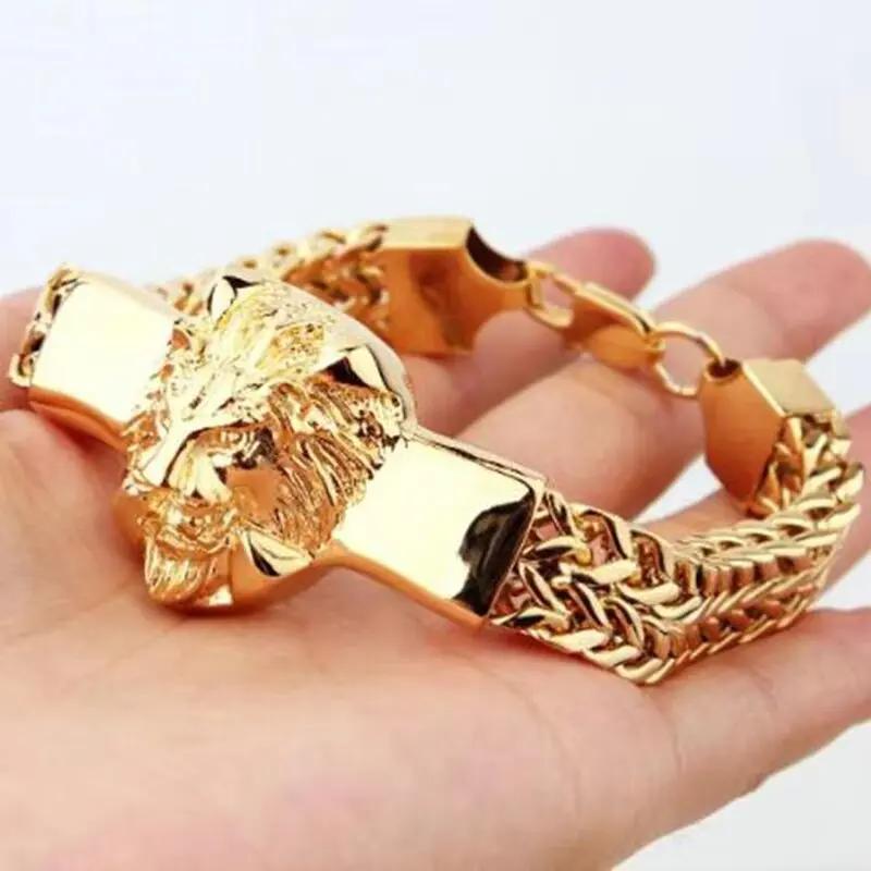 Lion head animal bracelet for men stainless steel braided chain wristband bracelet fashion hip hop jewelry