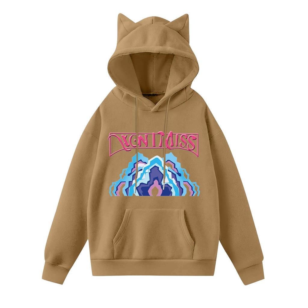 Ladies Fashion Casual Long Sleeve Printed Round Neck Hoodie Pullover Top With  Pockets