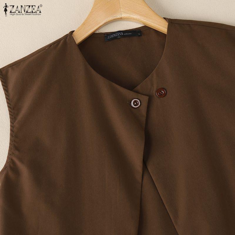 ZANZEA Women Casual Round Neck Solid Color Sleeveless Vest Tops