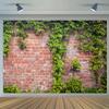 Green Leaves Brick Stone Wall Backdrop Vine Spring Garden Nature Greenery Banner Background Wedding Birthday Party Decoration