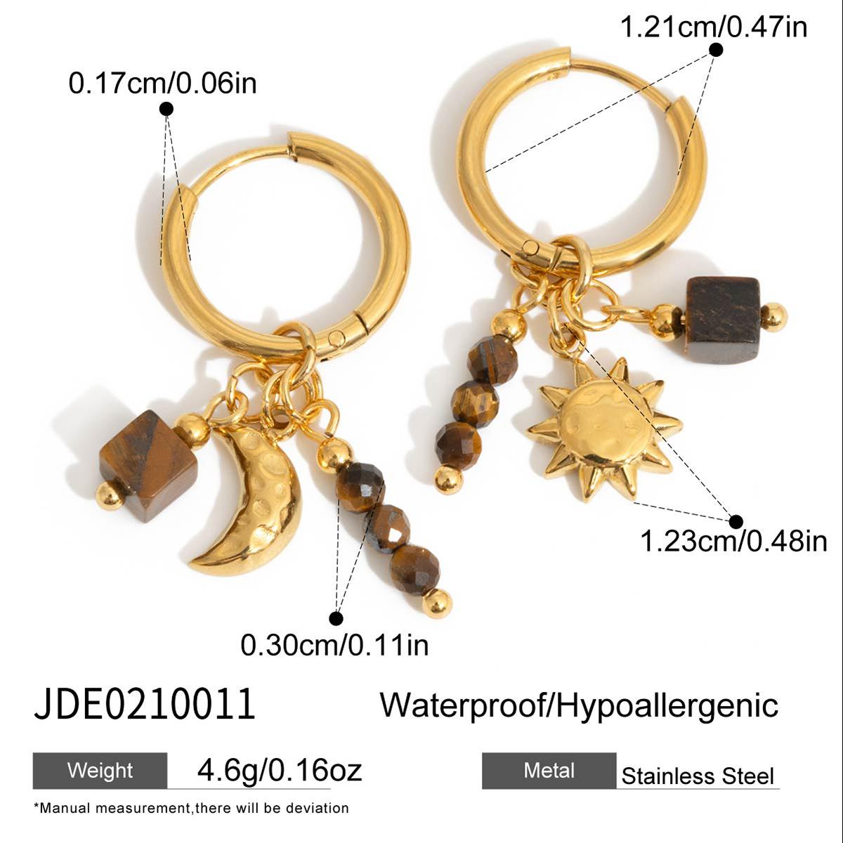 Youthway Vintage Tiger Eye Stone Drop Earrings For Women Asymmetric Moon Star  Gold Plated Stainless Steel Earrings Jewelry