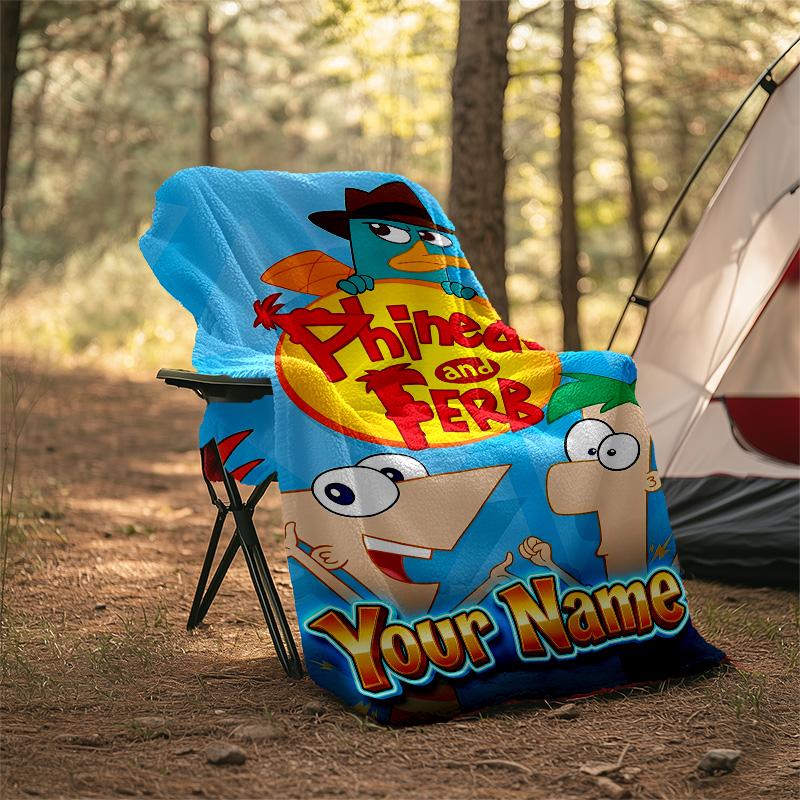 Customizable Phineas and Ferb Throw Blanket – Personalized Name, All-Season Cozy Snug Blanket, Machine Washable, Personalized Blanket