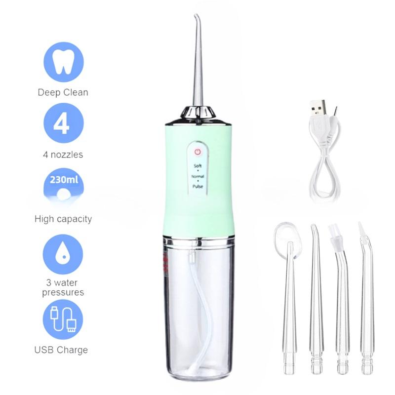 Portable USB Rechargeable Oral Irrigator IPX7 Waterproof Water Flosser 3 Modes 220ml 4 Jet Tips Dental Water Jet