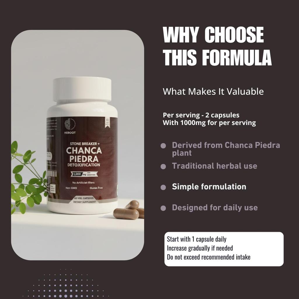 Heroot Chanca Piedra Capsules | Phyllanthus Niruri | 60 Capsules