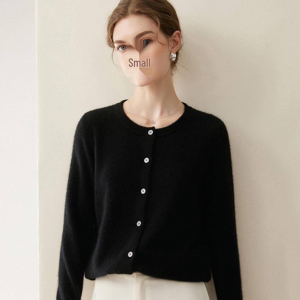 Lekasha 100% Pure Cashmere Knitted Round Neck Cardigan for Women