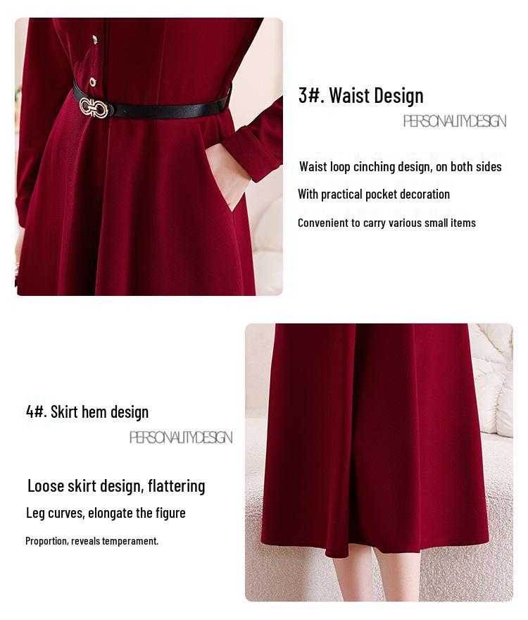Trendy Korean Style Patchwork Waist-Cinched Mid-Length Dress for Women - 2026 Spring/Autumn