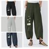 Cotton Linen Women's Cartoon Daisy Print Casual Elastic Waist Pants 3401