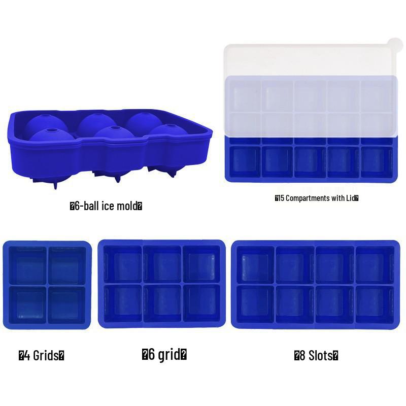 

Silicone Ice Cube Tray Mold with 6, 8, or 15 Grids for Square and Ball Shaped Ice Cubes 4 Grids 115x115x50mm темно-синий