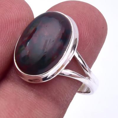 Natural Bloodstone Gemstone Handmade 925 Sterling Silver Jewelry Ring S.9 R8C49