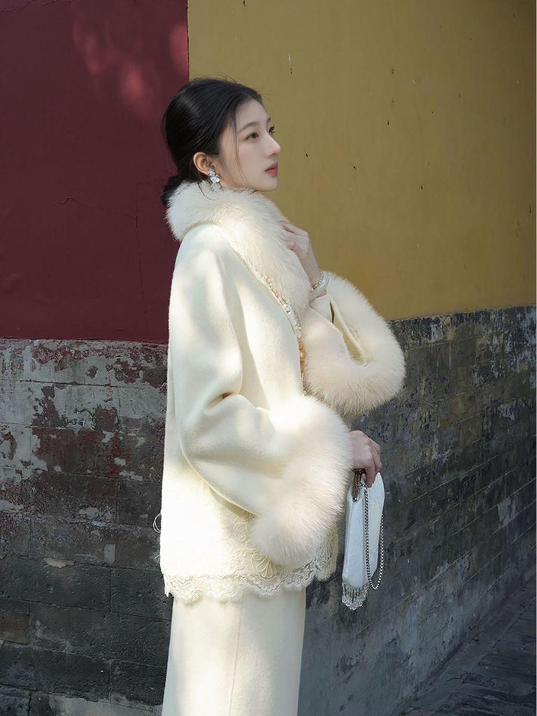 Elegant Chinese Two-Piece: Winter Woolen Coat and Half Skirt Set (NY044)
