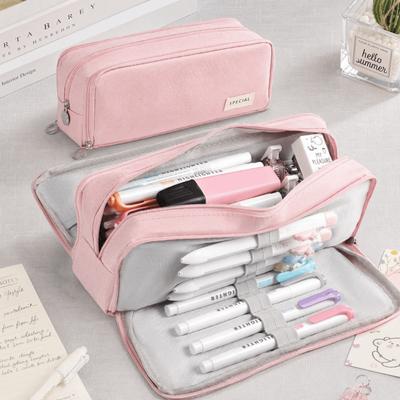 Zippered Minimalist Pen Bag Oxford Cloth Layered Pencil Case  Back-To-School Season