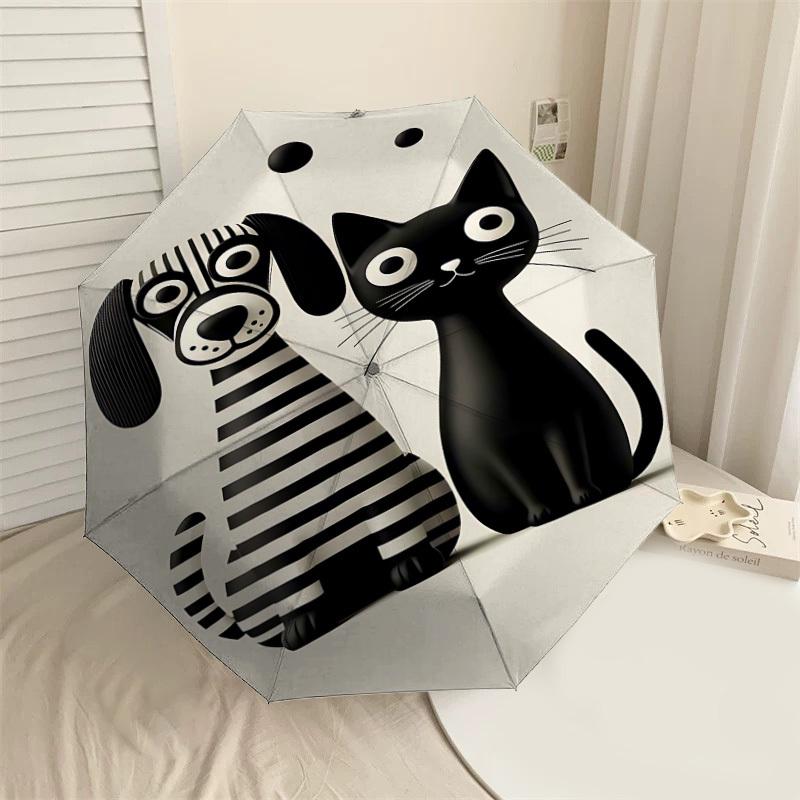 

1pc striped dog black cat Automatic Open/Close Umbrella with Windproof, 8-Rib Sturdy Canopy, Durable Ribs, Fashionable Design1166A