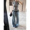 Women's Extra Long Light Blue Wide Leg Jeans - High Waist, Loose, Slimming, Versatile, Drapey, Straight Leg, Floor Length.