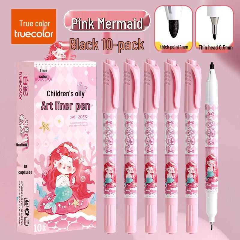 True Color Double-Headed Black Fineliner for Kids: Thick & Thin Tips for Art Outlining