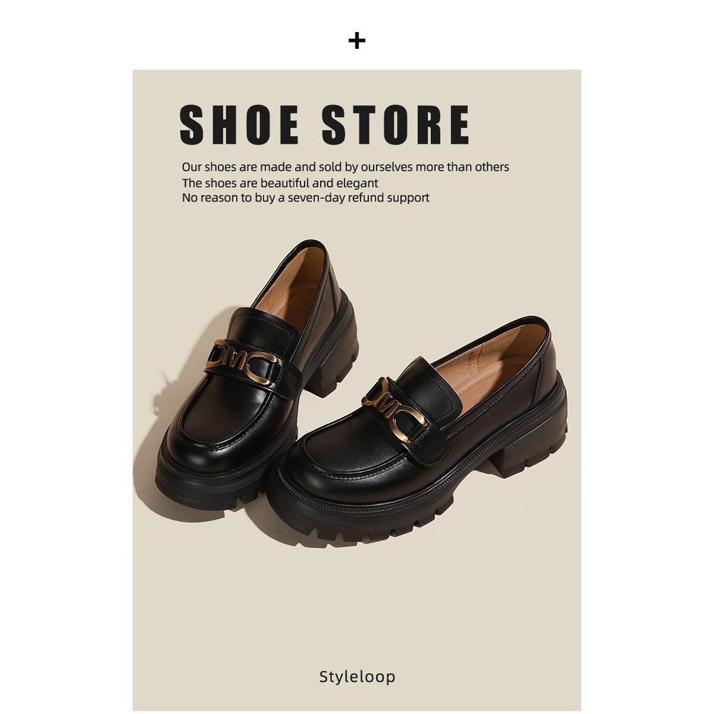 Small leather shoes women's thick-soled metal buckle thick heel shallow mouth single shoes style college women's shoes