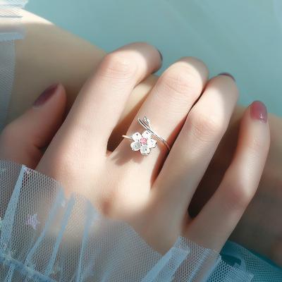 Cherry Blossom Zircon Ring Women's Light Luxury Niche Design High-end Exquisite New Fashion Personalized Open Ring Jewelry
