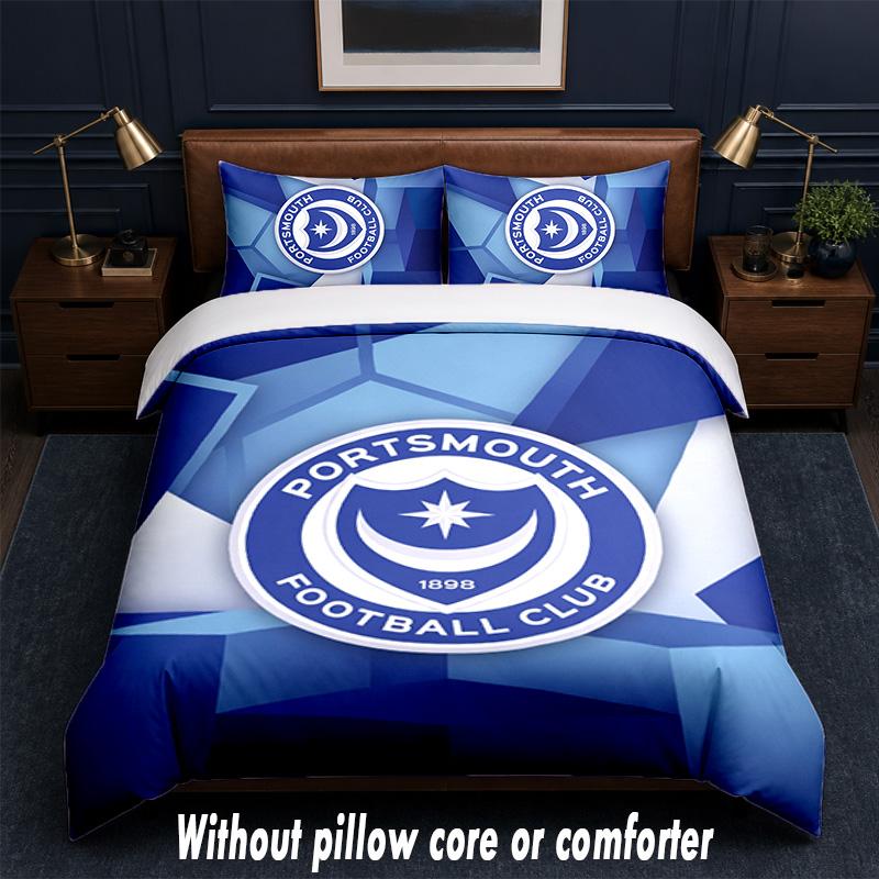 Juego de Ropa de Cama con Diseño del Portsmouth FC 1 Funda Nórdica + 2 Fundas de Almohada Suave Transpirable Ropa de Cama para el Hogar