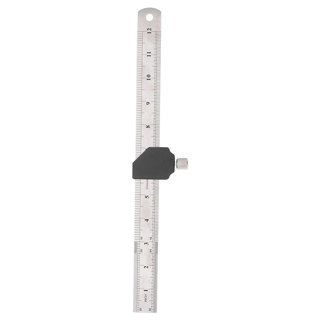 Steel Ruler 12 Inch 30cm Imperial Metric Steel Ruler with Positioning Block for Scribing Marking