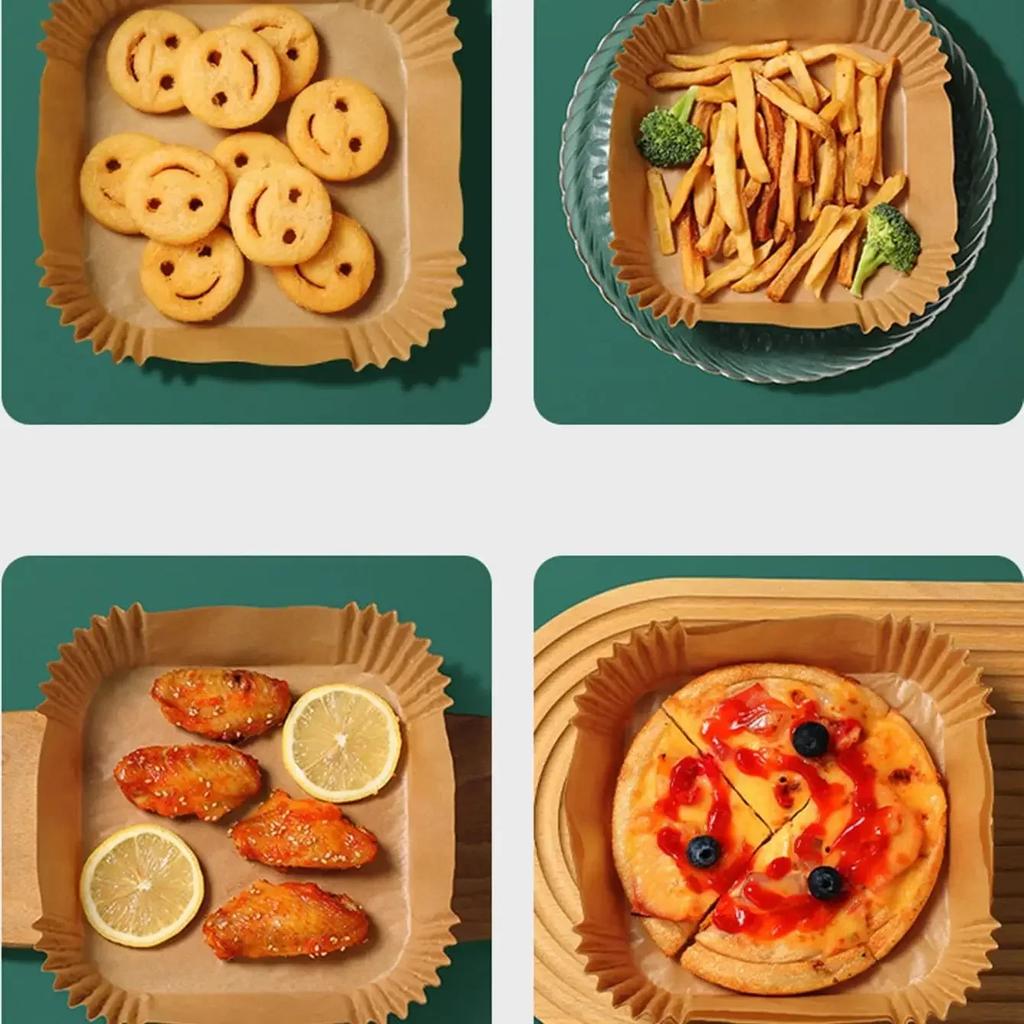 50/100/200pcs- Non stick air fryer with square circular paper lining for baking, baking, and microwave cooking