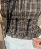 WEGO PHILLY Ruffle Sleeveless Check Brown Blouse, Women's,