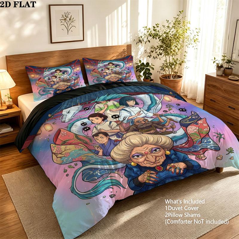 Away Pattern Bedding Quilt Set Quilt Cover Pillowcase Home Birthday Gift(1 * duvet cover + 2 * pillowcase, without core)