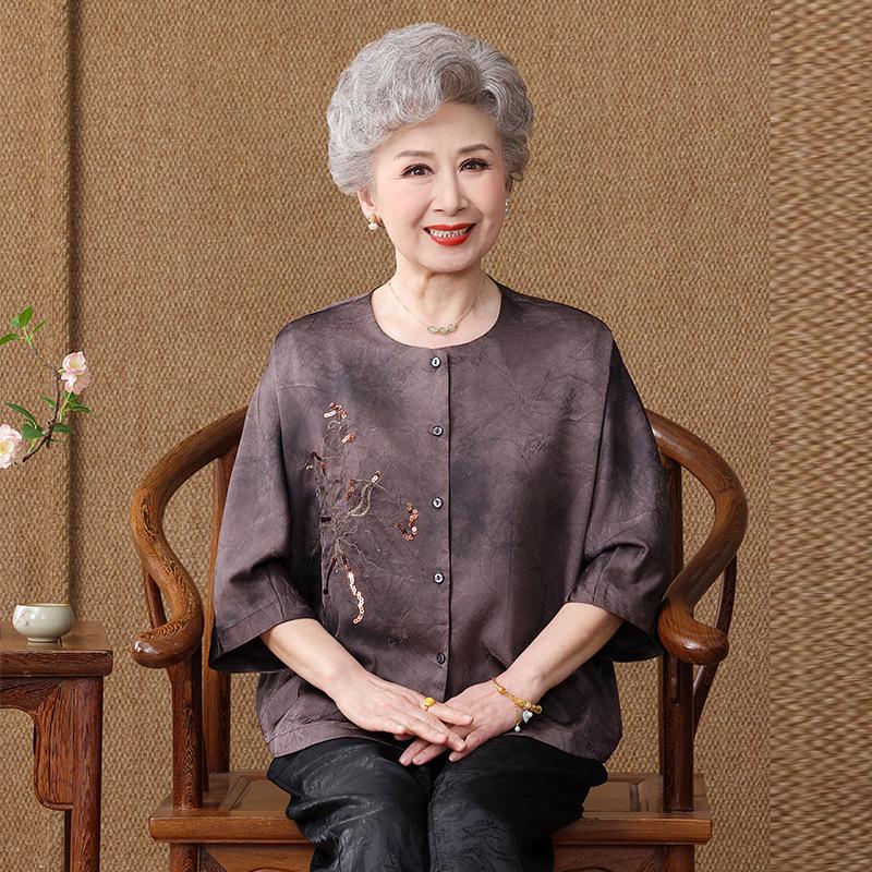 Elegant Chinese Style Summer Shirt for Middle-aged Women 2XL [Recommended 105-120 jin]
