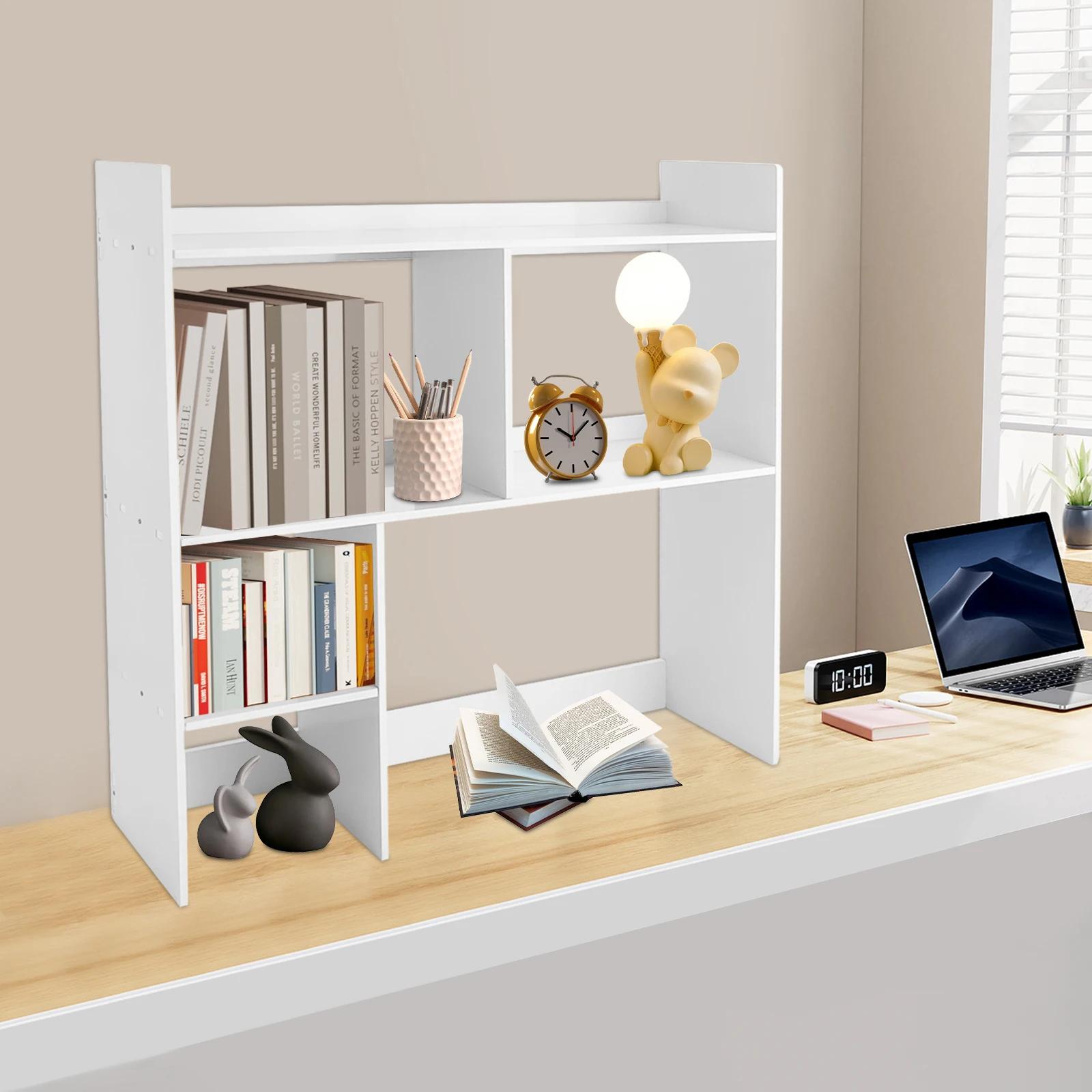 

Modern White PVC Desktop Organizer Shelf W/ 5 Multi-Size Compartments, File Holder Storage Rack for Office, Home, School & Cafe белый