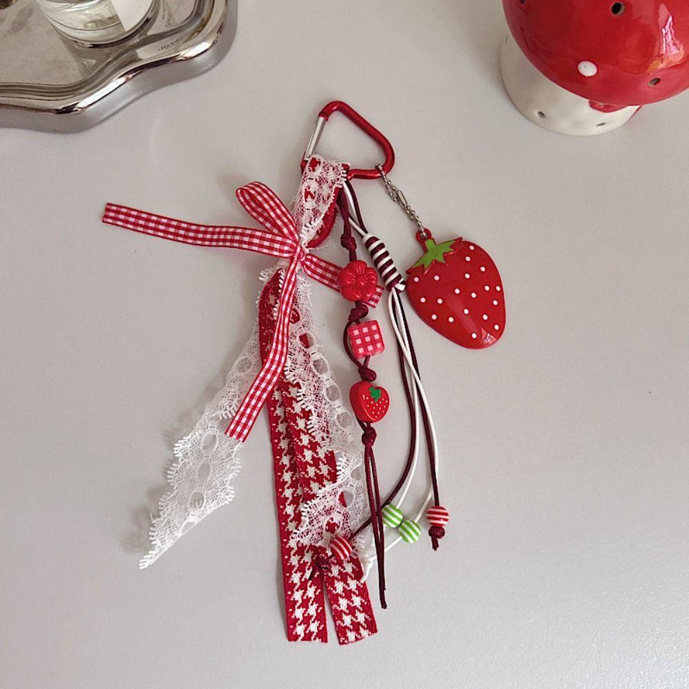 Bag Decoration Strawberry Bag Charms Girl Heart Girl Sweet  Key Chain  Birthday Kids Gift