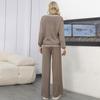 Autumn and Winter Collar Single-breasted Loose Casual Wide-leg Pants Knitted Two-piece Set for Women