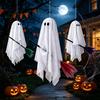 Halloween Hanging Ghost Decorations 3 Pcs Decorations Spooky with Broom Glitter Tulle Figures Large Flying White for Tree Porch Yard Patio