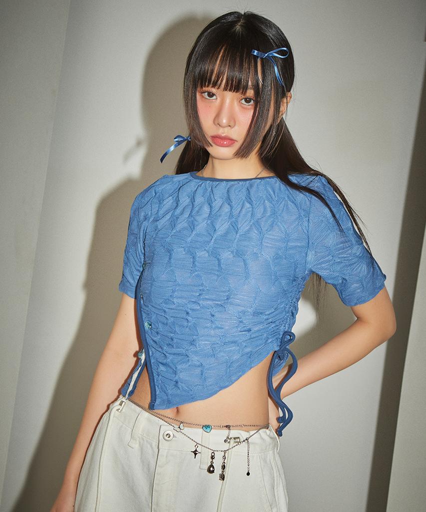 Pabeleupinggeo Laced Wrinkle String T-Shirt (Blue)