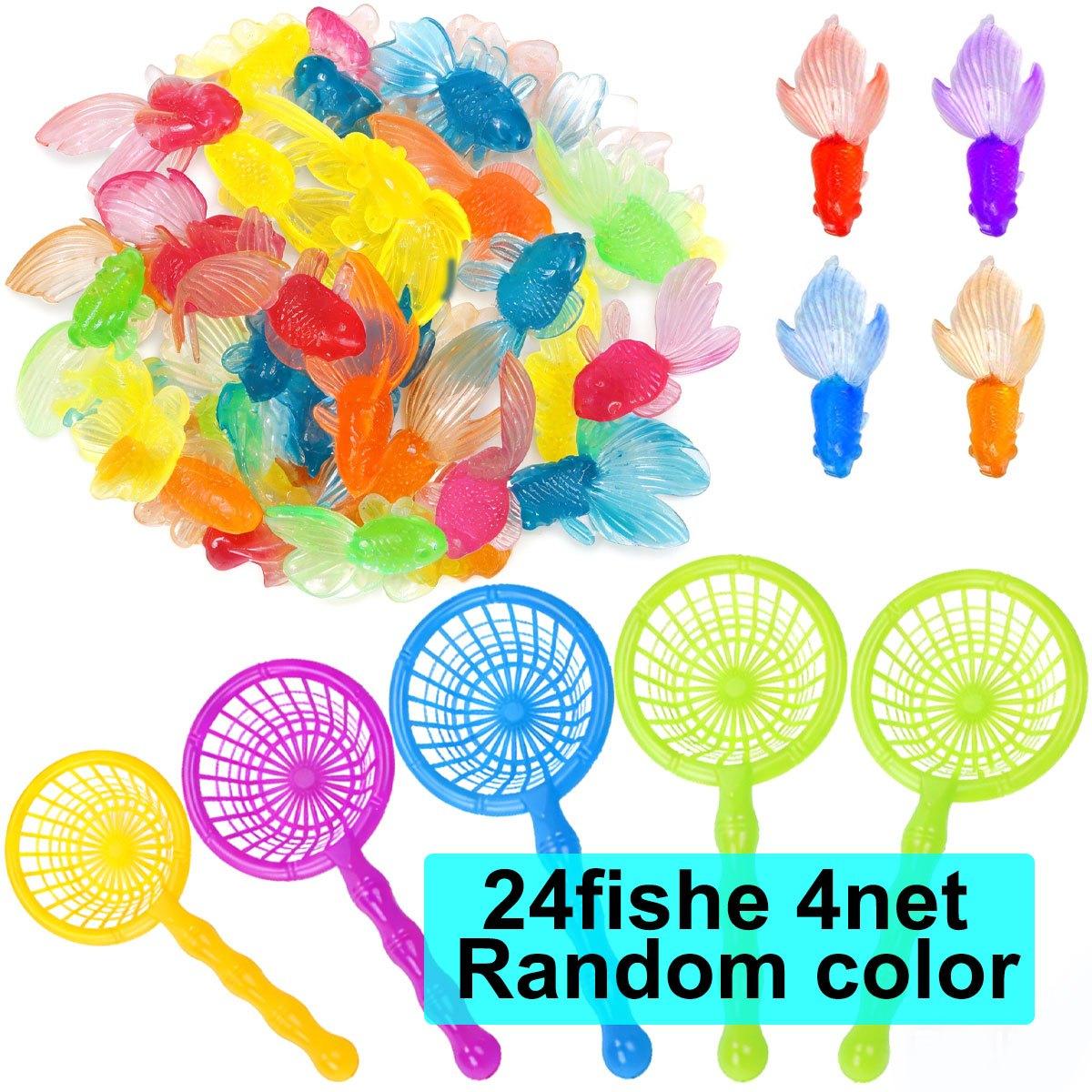 

24Pcs Plastic Floating Fake Goldfish with 4 Nets Realistic Water Decor Pet Cat Toy for Indoor Outdoor Pool Summer Party ZSY