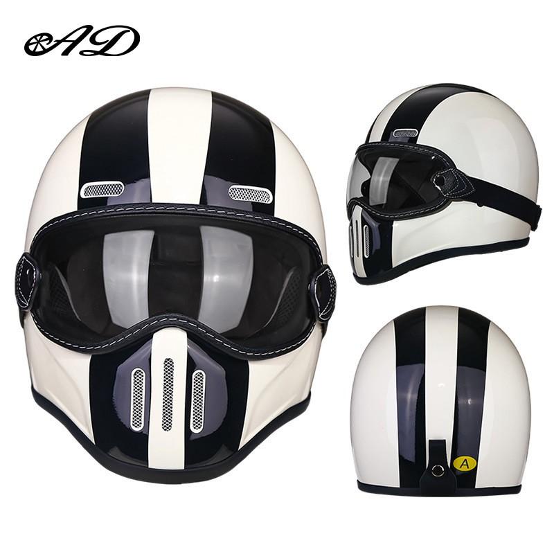 Vintage-Style Full Face Motorcycle Helmet Carbon Fiber Fiberglass Retro Cruiser Men Women Universal Fit