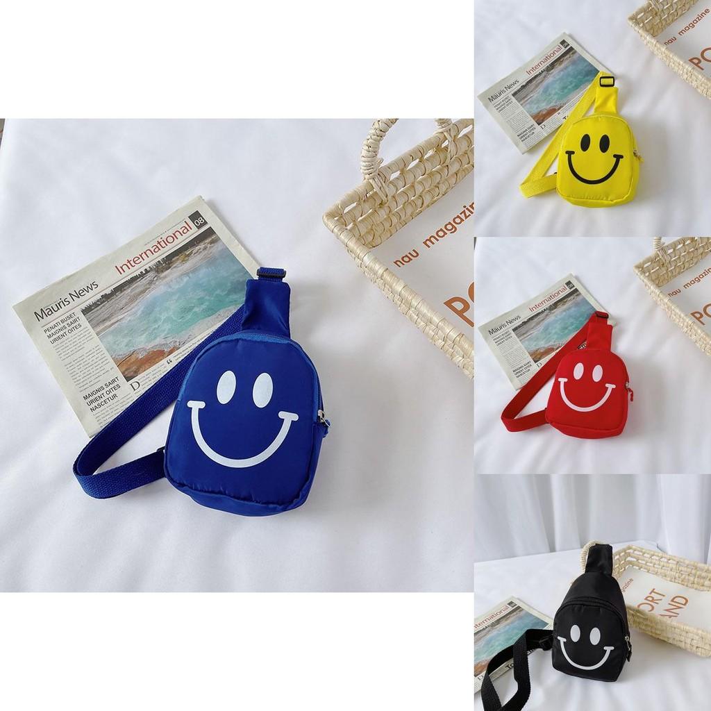 Trendy Children's Canvas Crossbody Bag With Smiley Face Design For Boys And Girls