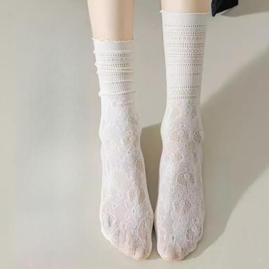 Women's Ruffle Socks Casual Mesh Lace Crew Socks Summer Ultra Thin Frilly Ankle Socks Soft Breathable Knit Socks