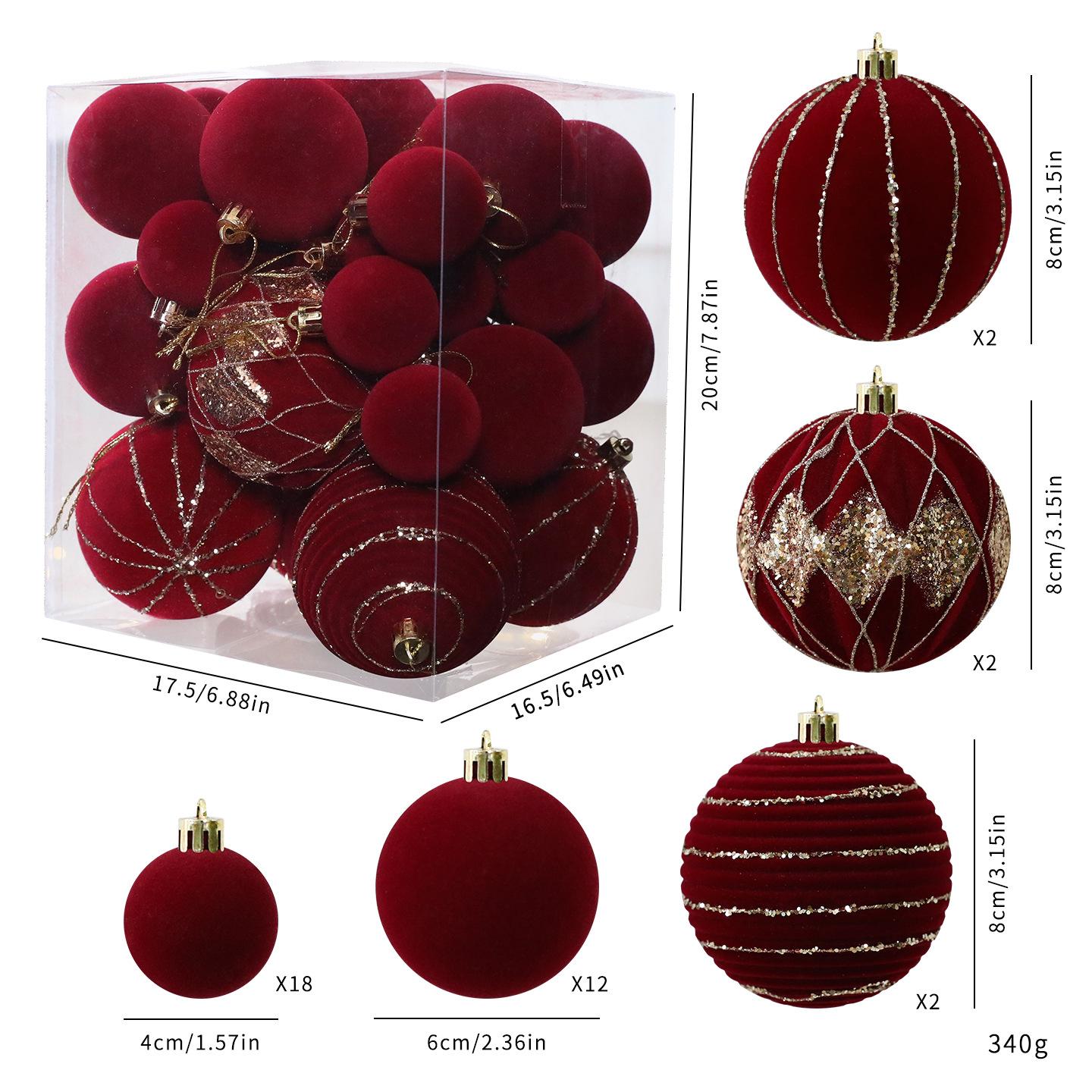 36Pcs red painted velvet Christmas ball ornaments Christmas tree baubles Christmas decorations Home party decorations Other