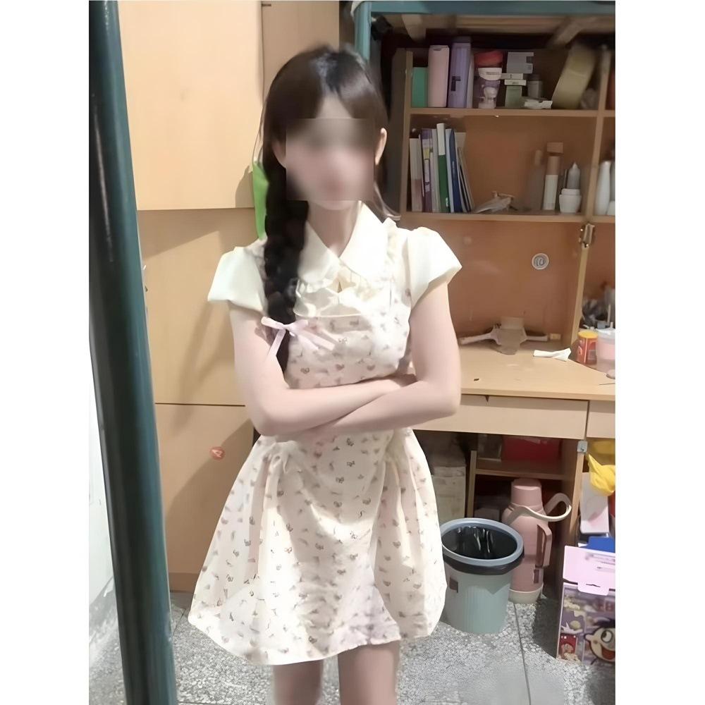 Summer Doll Collar Super Fairy Fake Two-piece Floral Dress Sweet and Spicy Princess Cake Short Dress Casual