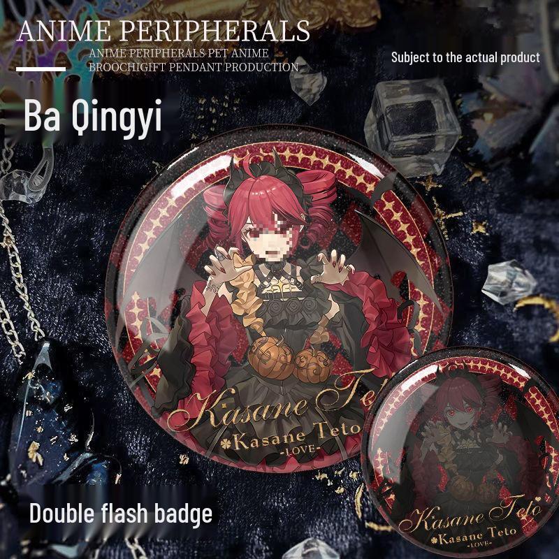 Two-dimensional Kasane TETO Halloween Silver Glitter Button Badge & Acrylic Stand Fan-made Brooch Gift