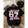 Girls Crewneck Summer Tee, Angel Lucky Number 67 All Year Lucky Double Side Print