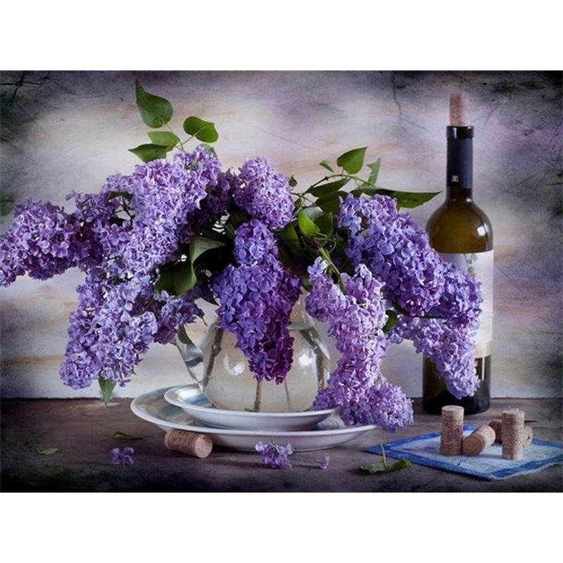 Diamond Painting Flowers Full Drill Round Diamond Embroidery Purple Lavender Picture Of Rhinestones Home Decor