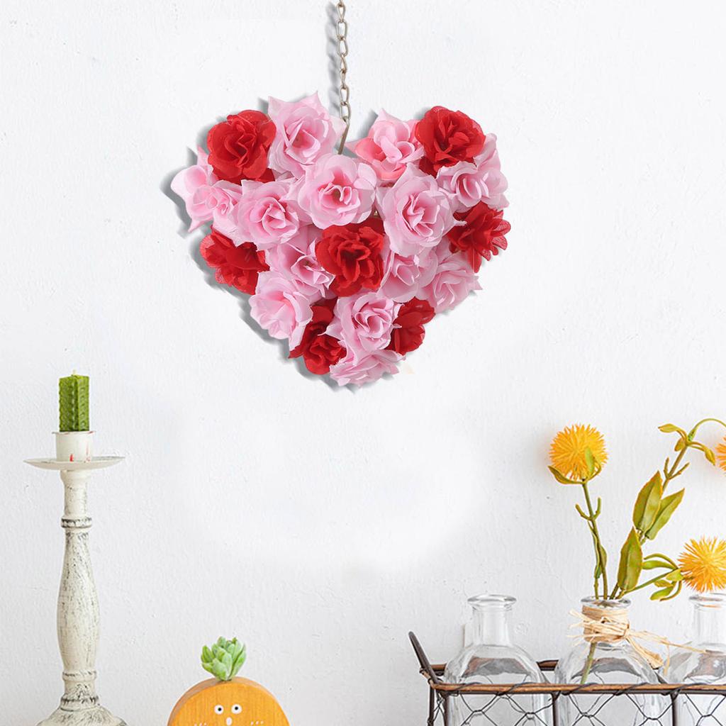 Valentine Decor Heart Wreath Red Rose Garland Wall Hanging Valentine'S Day Floating Pearls For Centerpieces Christmas
