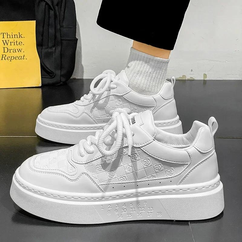 New Korean Version Printed Men Skateboarding Shoes Men Fashinable Increase Breathability Platform White Shoes Sports Casual Shoe