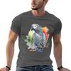 African Grey Parrot Watercolor Design Tshirt Utility Work Short Sleeve Top