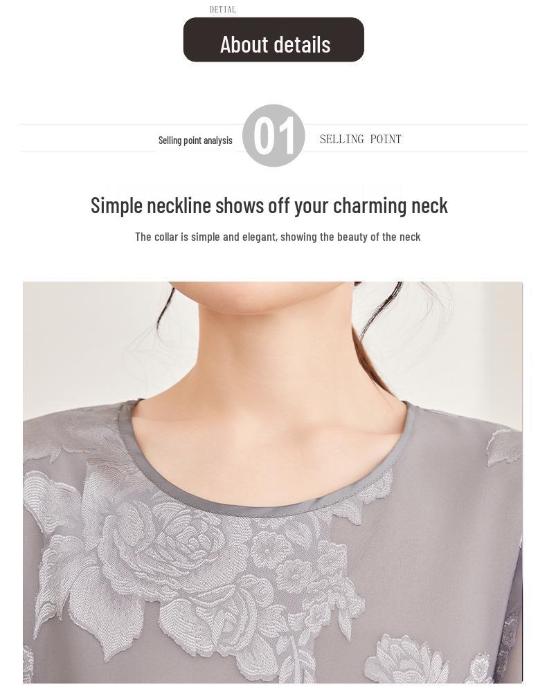 Stylish Round Neck Chiffon Pullover for Moms - Breathable Seven-Sleeve Summer Top for Middle-Aged & Elderly Women