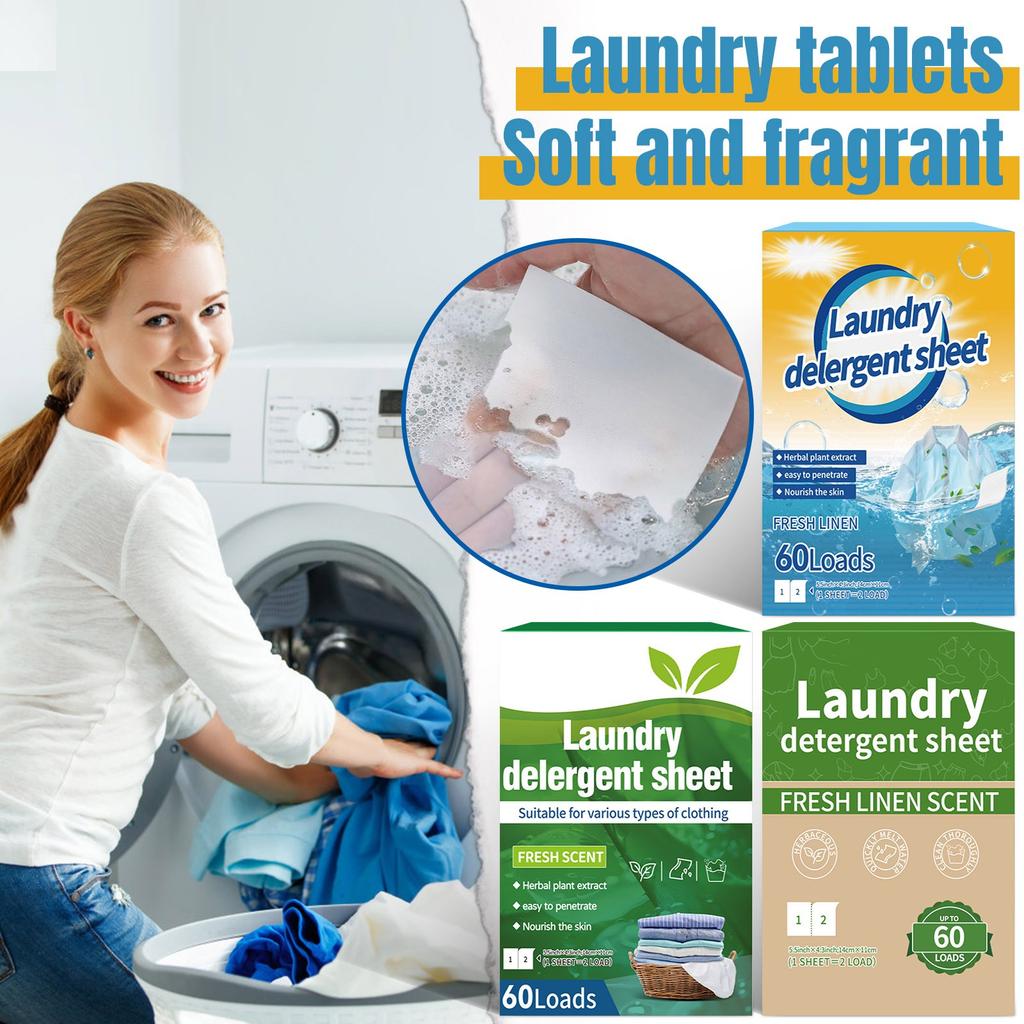 Portable Laundry Tablets Concentrated Stain Removal Instant Bubble Tablets Fresh Linen Scent Household Laundry Paper