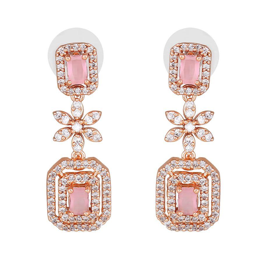 Estele Classic Designer Cercei placati cu aur roz CZ Mint Pink Stone pentru femei